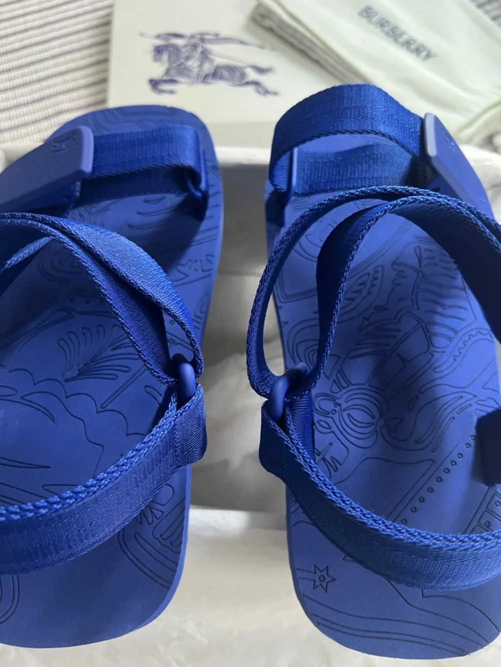 BURBERRY Trek Debossed Logo Flat Sandals, Blue - EUR 42 (US Mens 9/Womens 10.5)